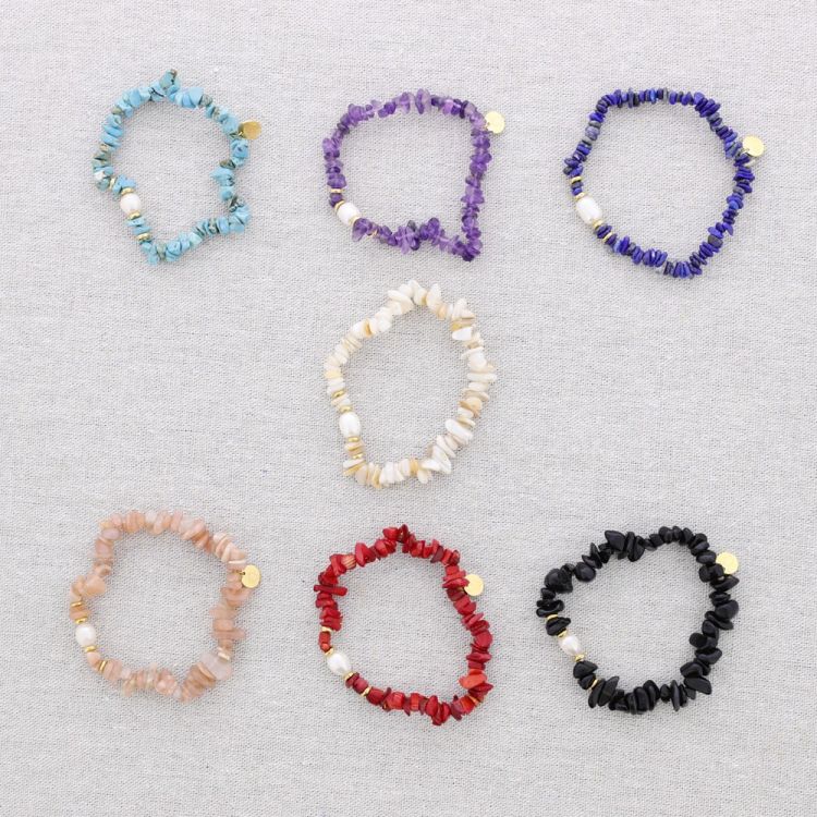 PULSERA ELÁSTICA ACERO CUENTAS PIEDRAS PERLA 2