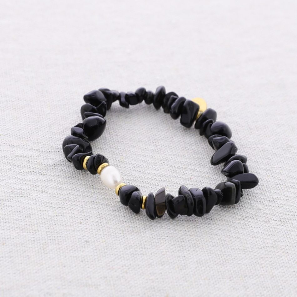STEEL ELASTIC BRACELET WITH STONES AND PEARL BEADS