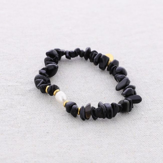 STEEL ELASTIC BRACELET WITH STONES AND PEARL BEADS