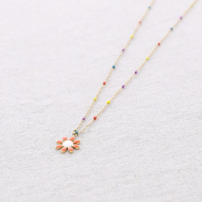 STEEL CHOKER WITH ENAMEL DAISY PENDANT