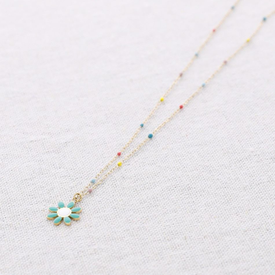 STEEL CHOKER WITH ENAMEL DAISY PENDANT