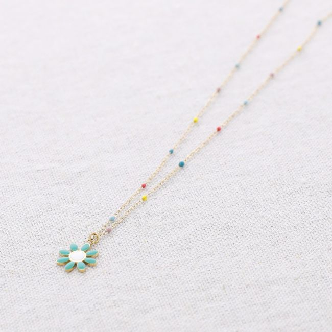 STEEL CHOKER WITH ENAMEL DAISY PENDANT