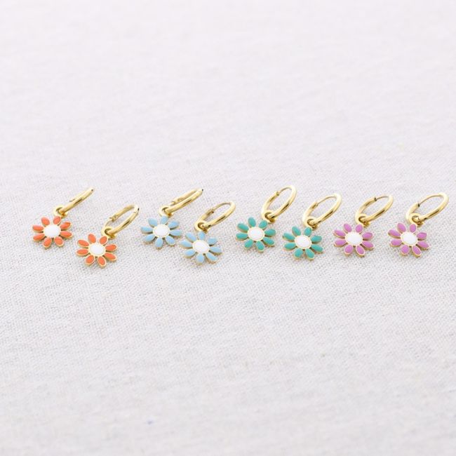 PENDIENTES ACERO ARO COLGANTE FLOR ESMALTE