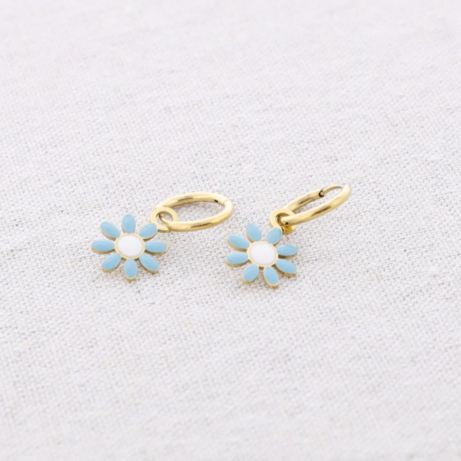 PENDIENTES ACERO ARO COLGANTE FLOR ESMALTE