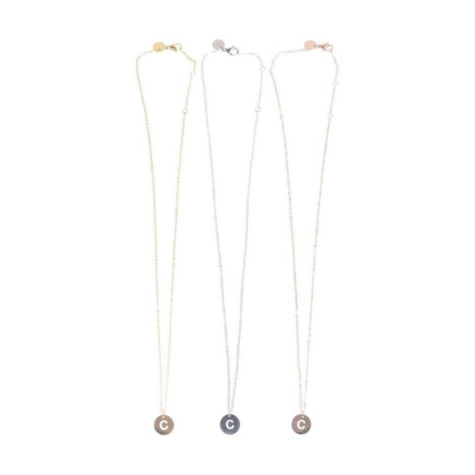 STEEL LETTER C PLATE SHORT NECKLACE