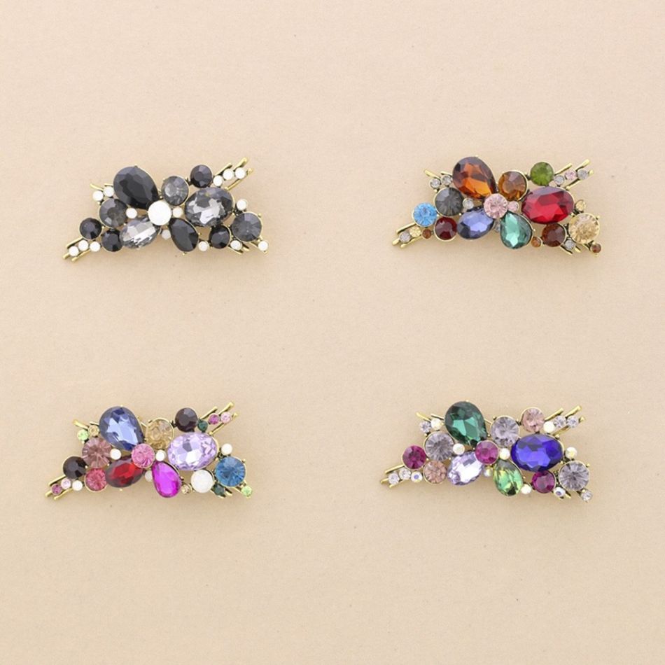 MULTICOLORED CRYSTALS METAL BRANCH BROOCH