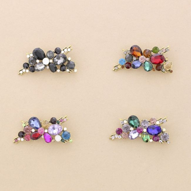 MULTICOLORED CRYSTALS METAL BRANCH BROOCH
