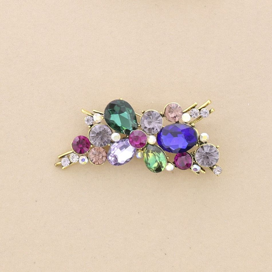 MULTICOLORED CRYSTALS METAL BRANCH BROOCH