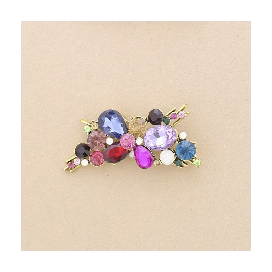BROCHE RAMA METAL CRISTALES MULTICOLOR