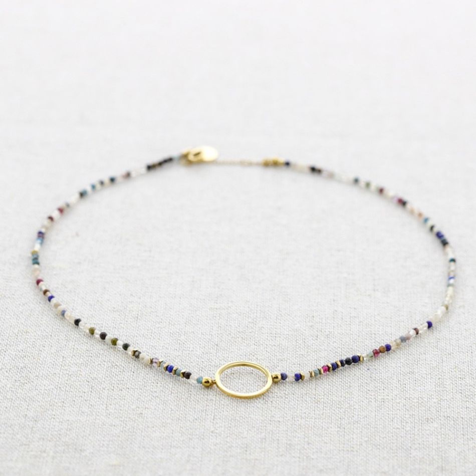 RING STONES STEEL SHORT NECKLACE