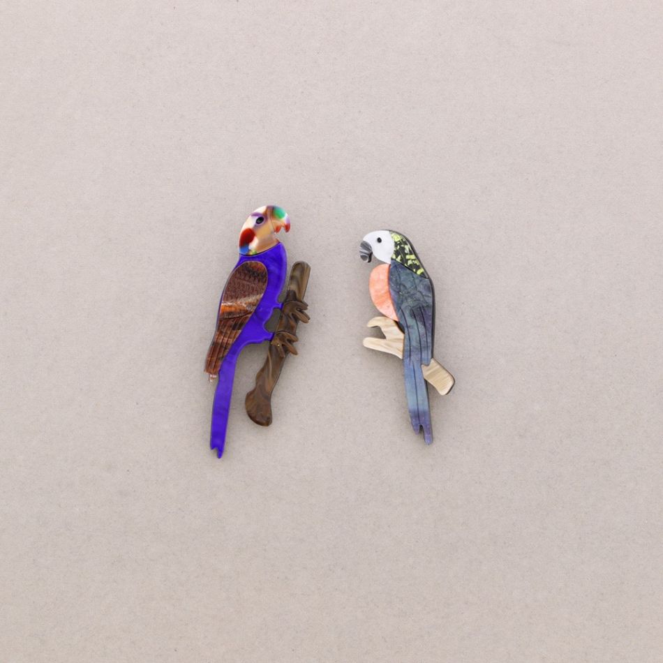BROCHE SET DOS AVES TROPICALES RESINA