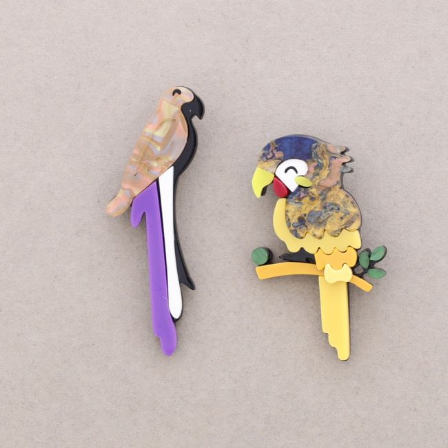 BROCHE SET DOS AVES TROPICALES RESINA