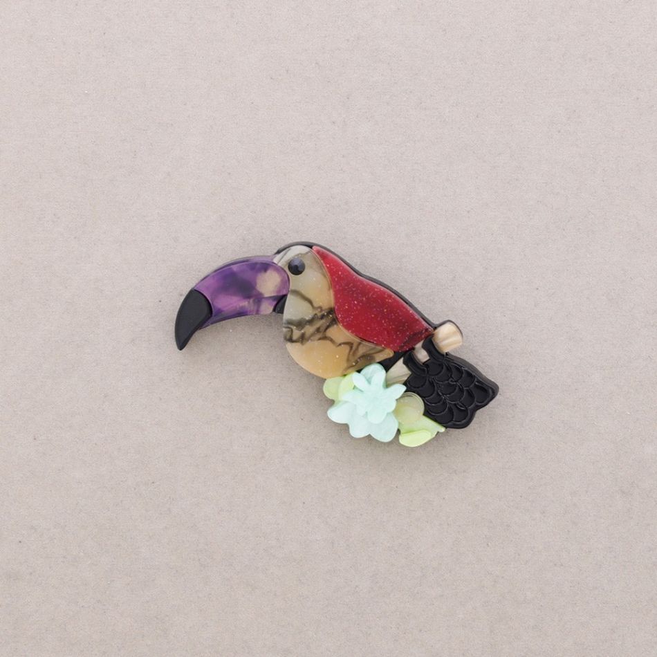 RESIN TROPICAL BIRD BROOCH