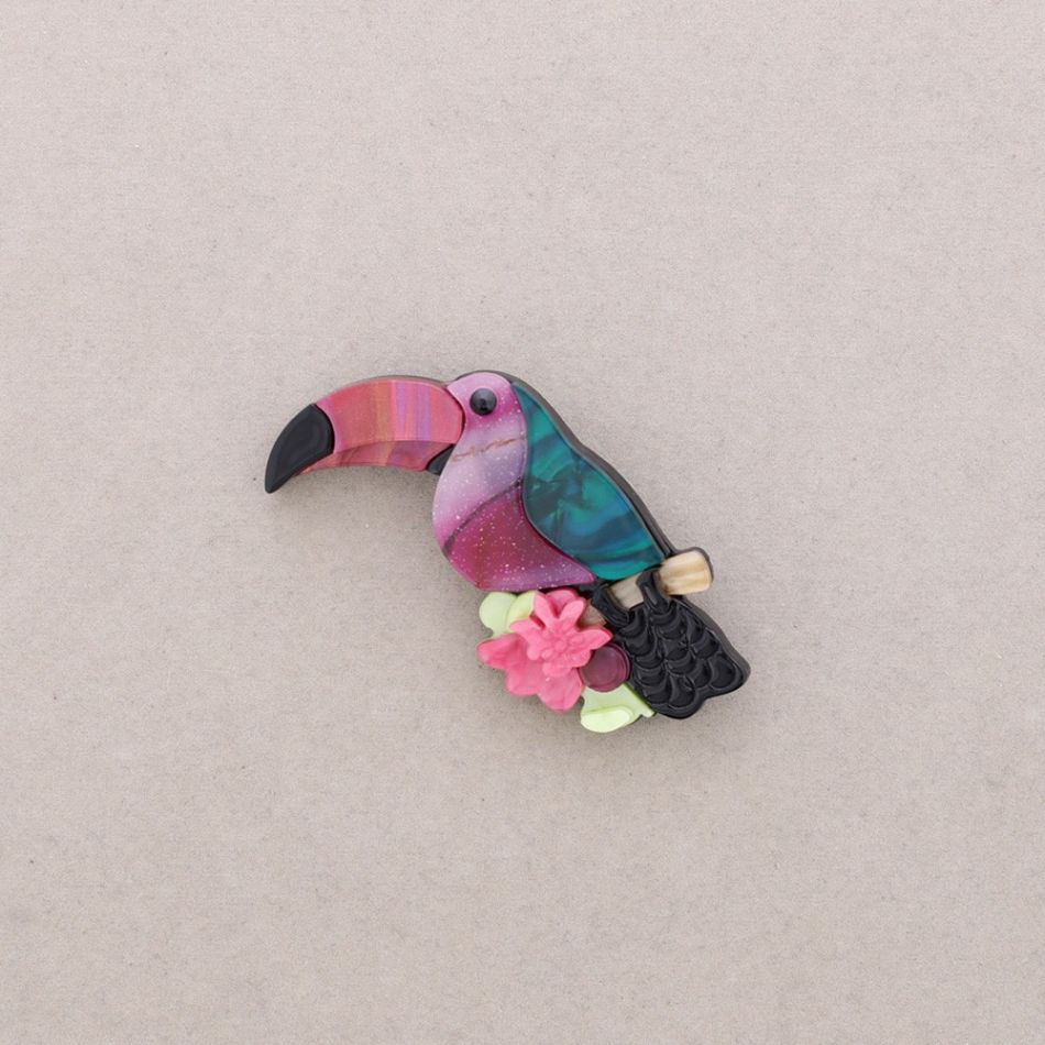 BROCHE AVE TROPICAL RESINA