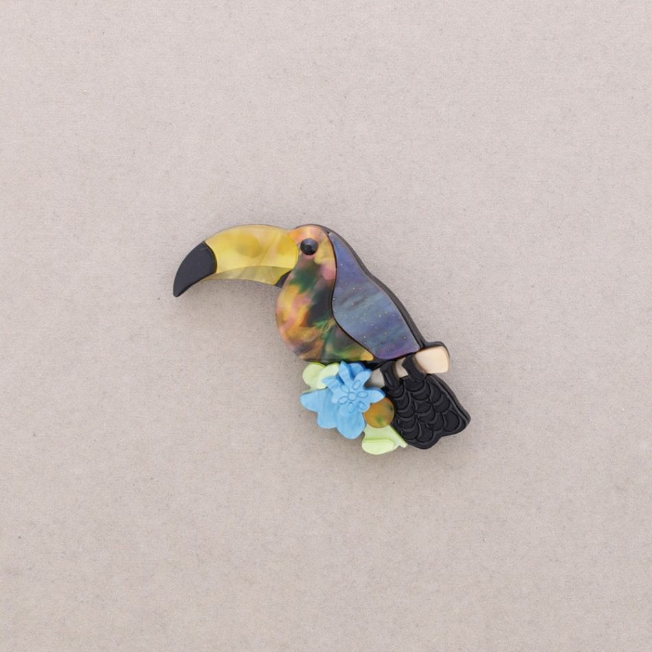 RESIN TROPICAL BIRD BROOCH