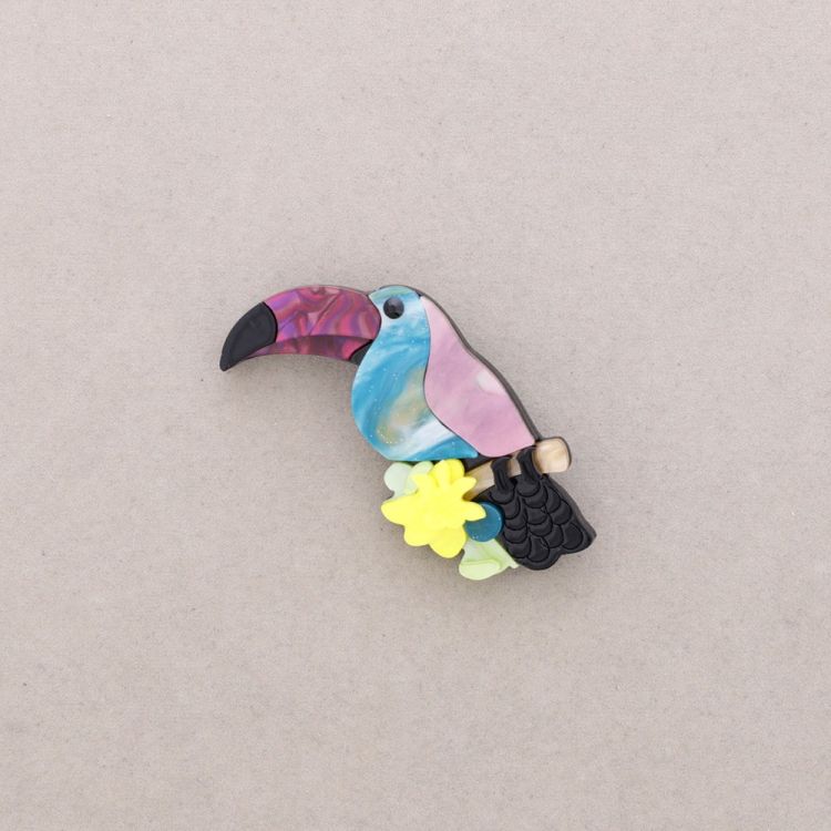 RESIN TROPICAL BIRD BROOCH