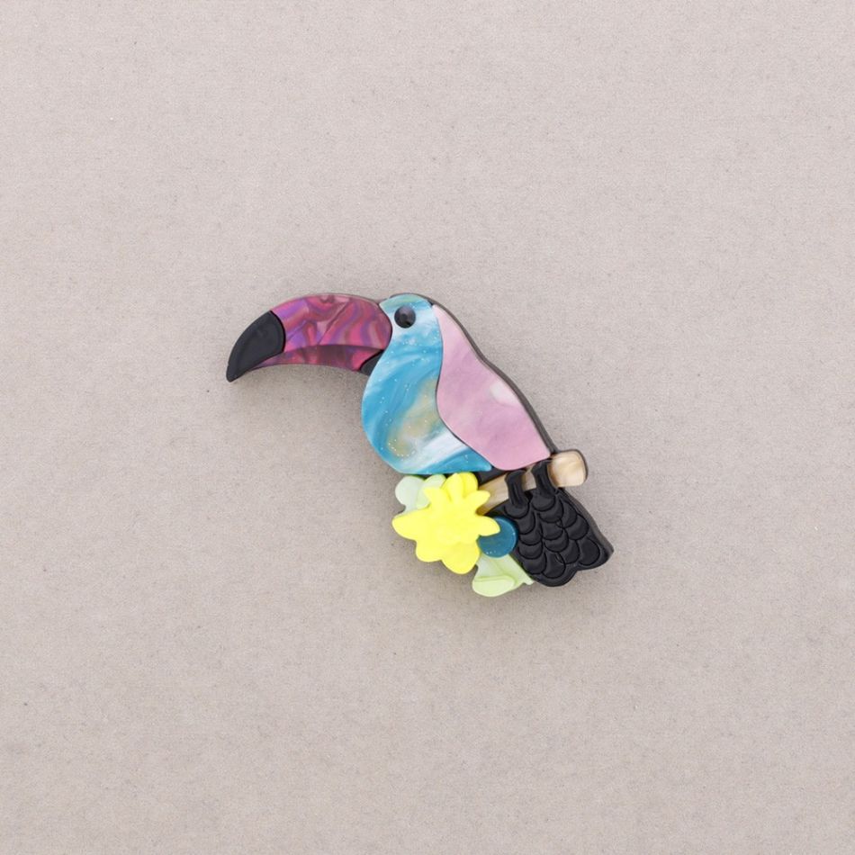 BROCHE AVE TROPICAL RESINA