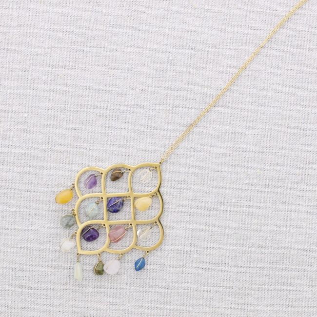 LONG STEEL NECKLACE WITH STONE PENDANTS