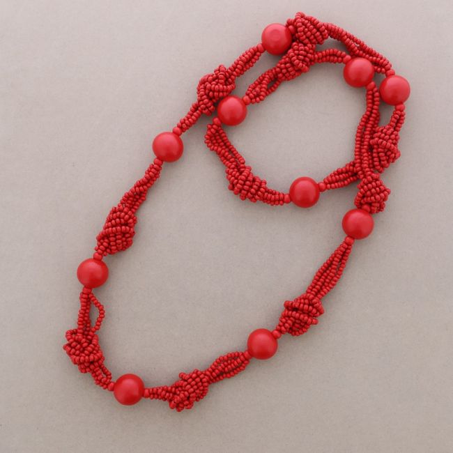 COLLAR LARGO NUDOS BOLAS MADERA