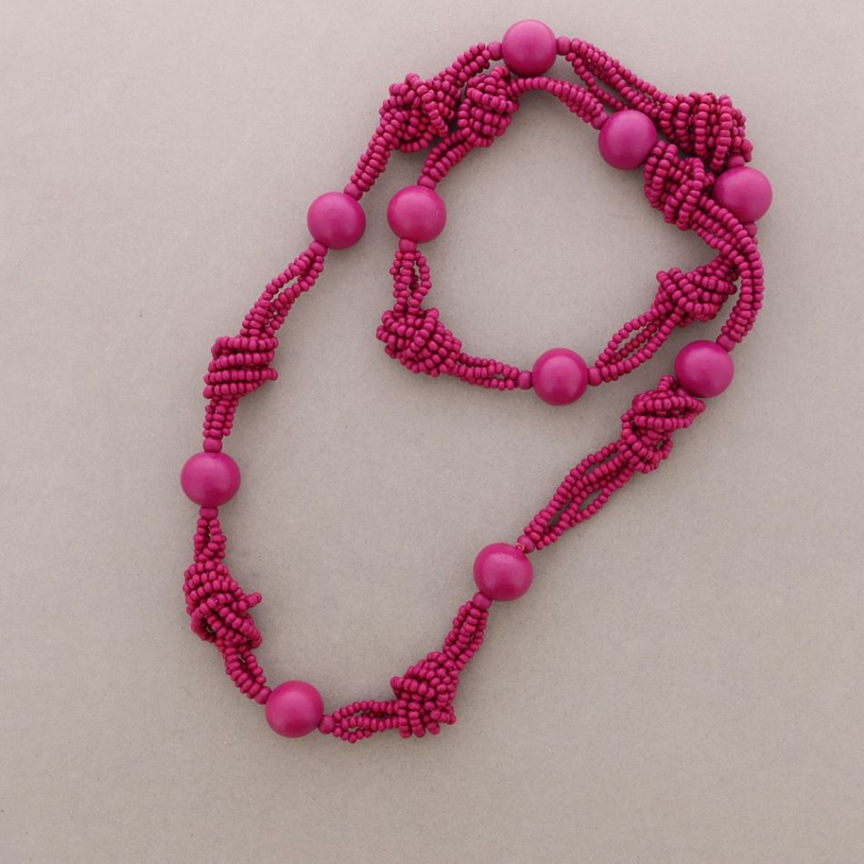 COLLAR LARGO NUDOS BOLAS MADERA