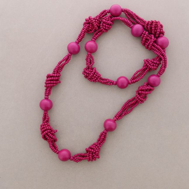 COLLAR LARGO NUDOS BOLAS MADERA