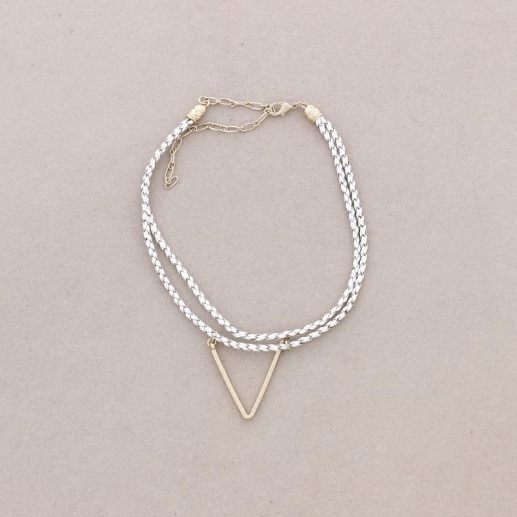 CHOKER DOBLE CUERO TRENZADO  TRIANGULO METAL 2