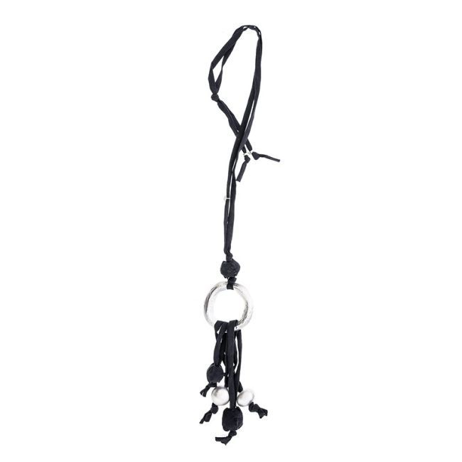 COLLAR LARGO TUBO LAZO COLGANTE FLECO BOLAS