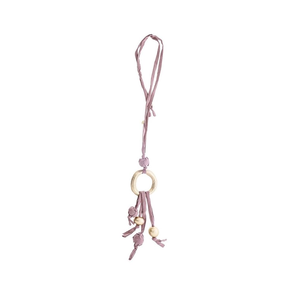 LONG TUBE NECKLACE WITH BALL FRINGE PENDANT