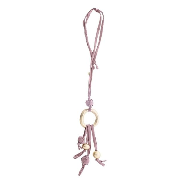 LONG TUBE NECKLACE WITH BALL FRINGE PENDANT