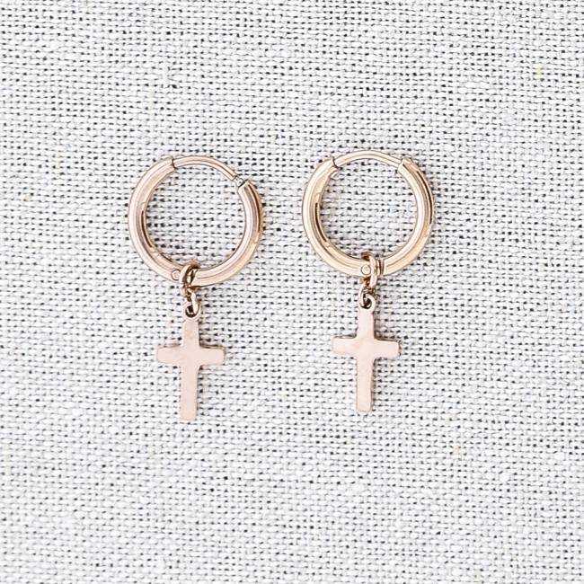 STEEL EARRINGS HANGING CROSS