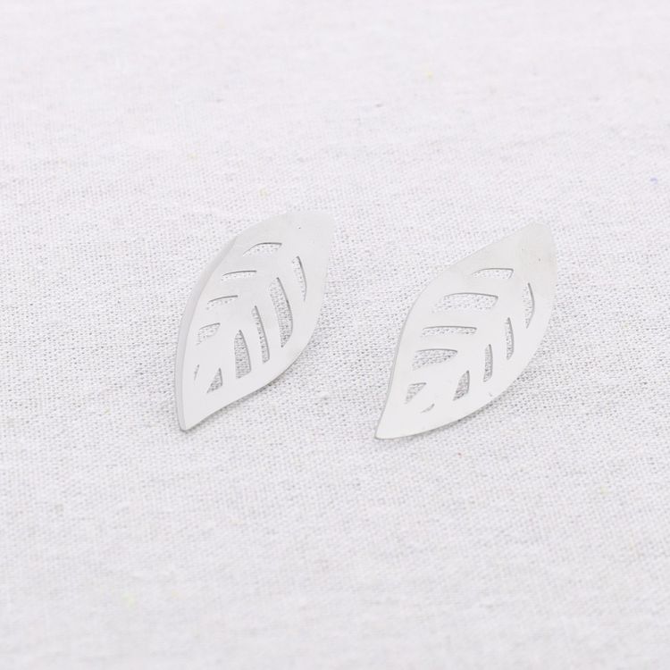 STEEL LEAF STUD EARRINGS