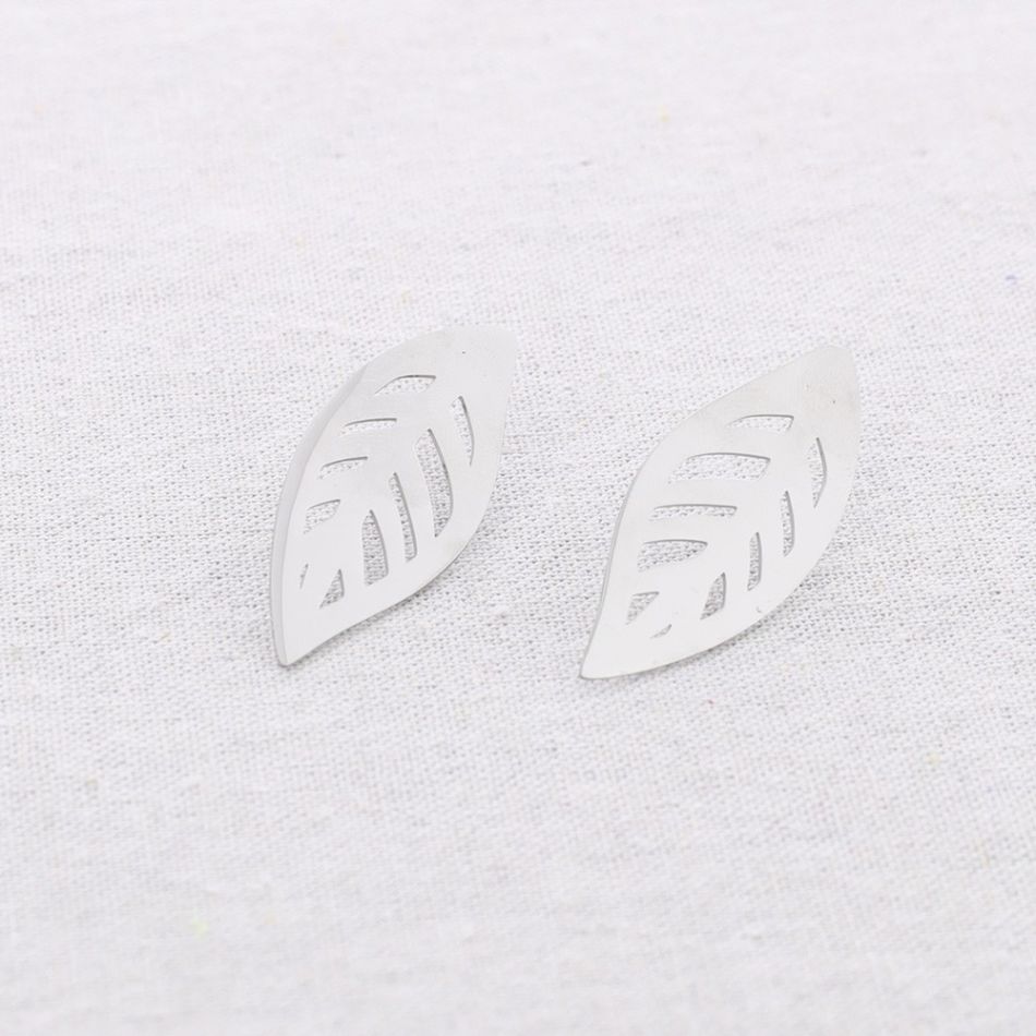 STEEL LEAF STUD EARRINGS