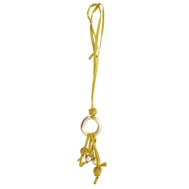 LONG TUBE NECKLACE WITH BALL FRINGE PENDANT