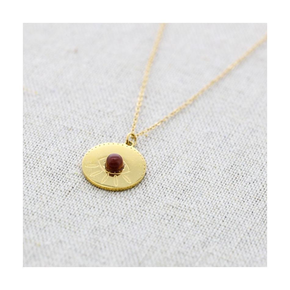 STONE TURKISH EYE MEDAL PENDANT STEEL SHORT NECKLACE