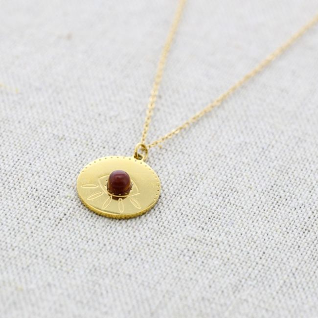 STONE TURKISH EYE MEDAL PENDANT STEEL SHORT NECKLACE
