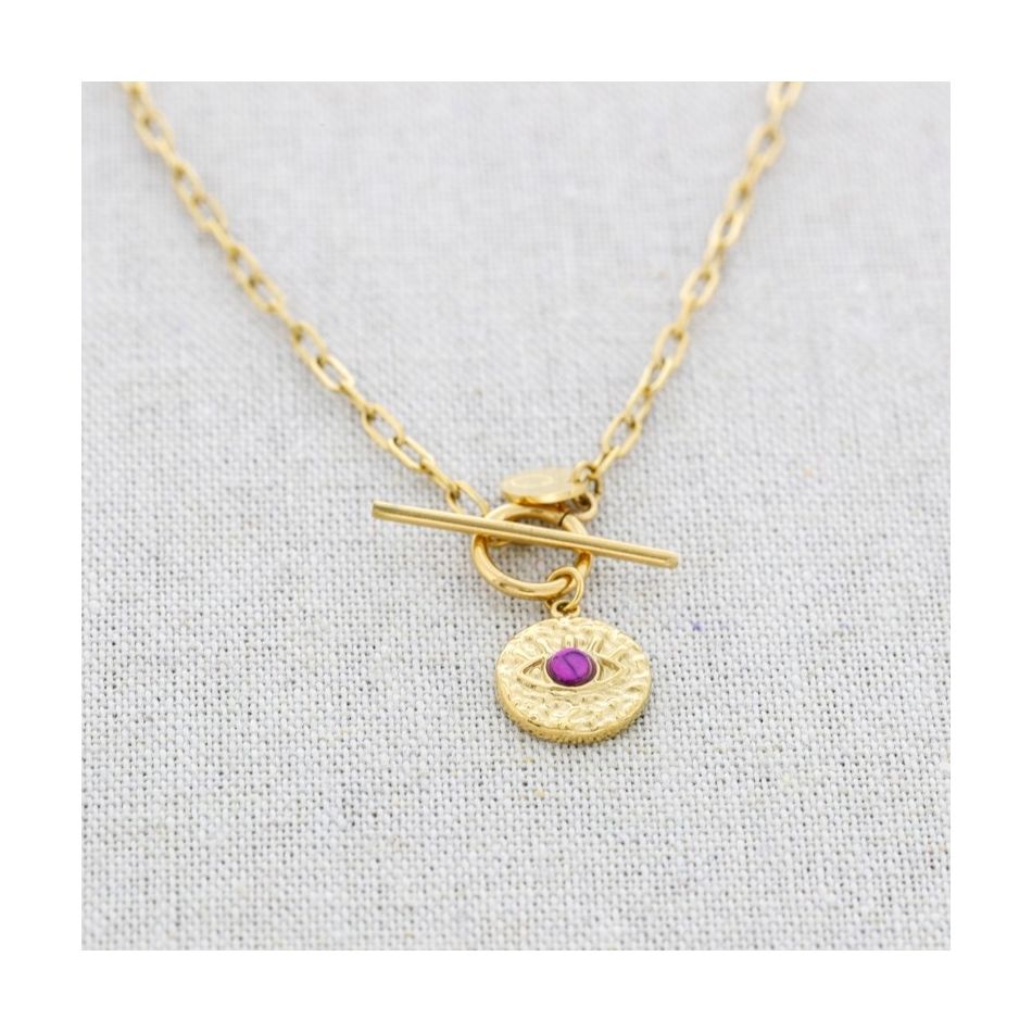 STEEL SHORT NECKLACE PENDANT MEDAL TURKISH EYE