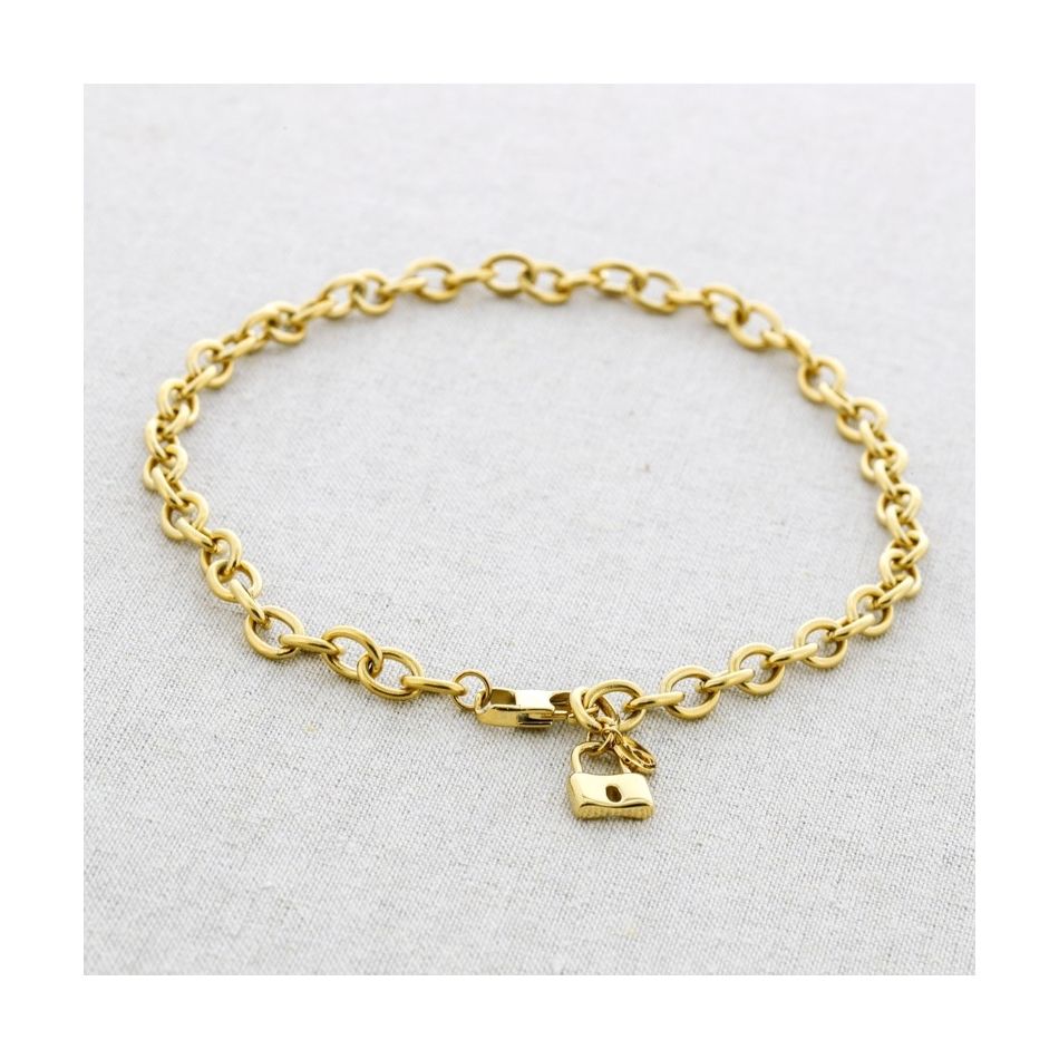 STEEL LINK SHORT NECKLACE WITH PADLOCK PENDANT