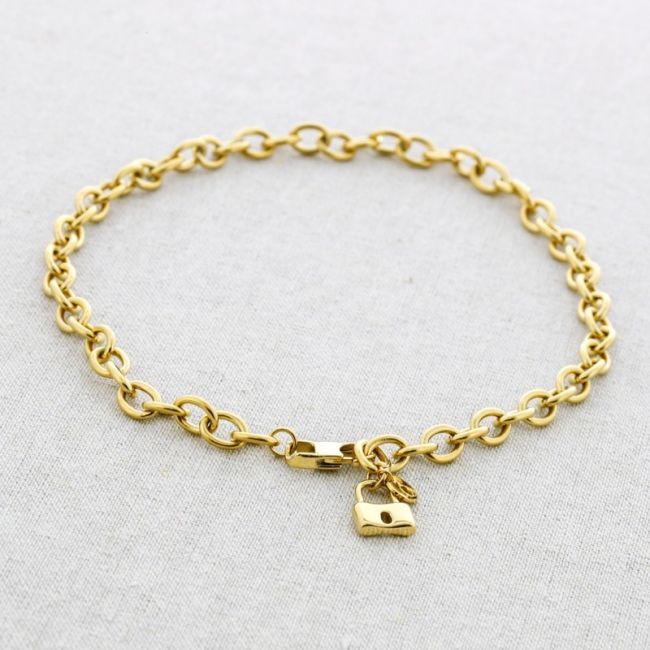 STEEL LINK SHORT NECKLACE WITH PADLOCK PENDANT