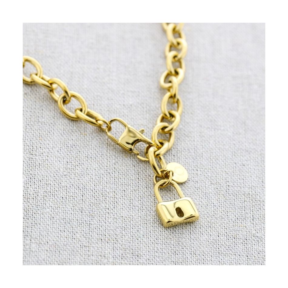 STEEL LINK SHORT NECKLACE WITH PADLOCK PENDANT