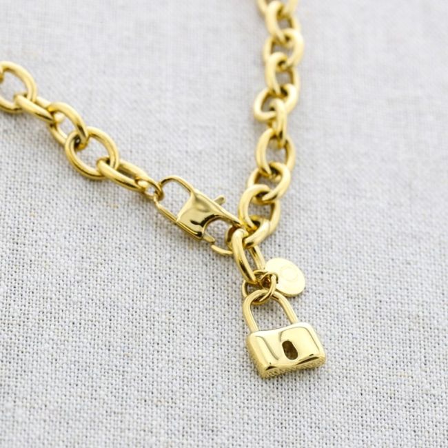 STEEL LINK SHORT NECKLACE WITH PADLOCK PENDANT