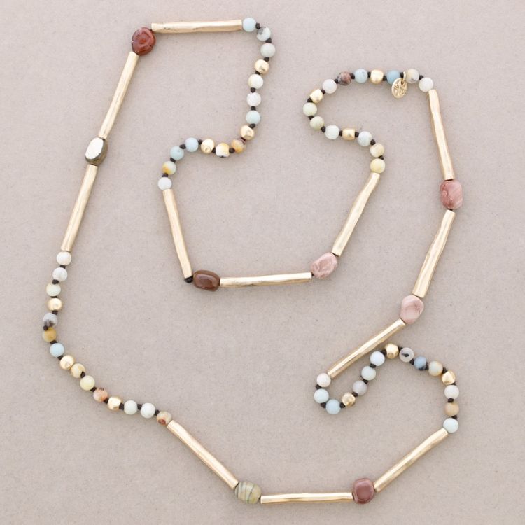 COLLAR LARGO CUENTAS METAL PIEDRAS