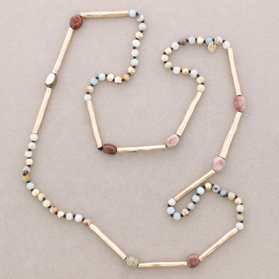 COLLAR LARGO CUENTAS METAL PIEDRAS