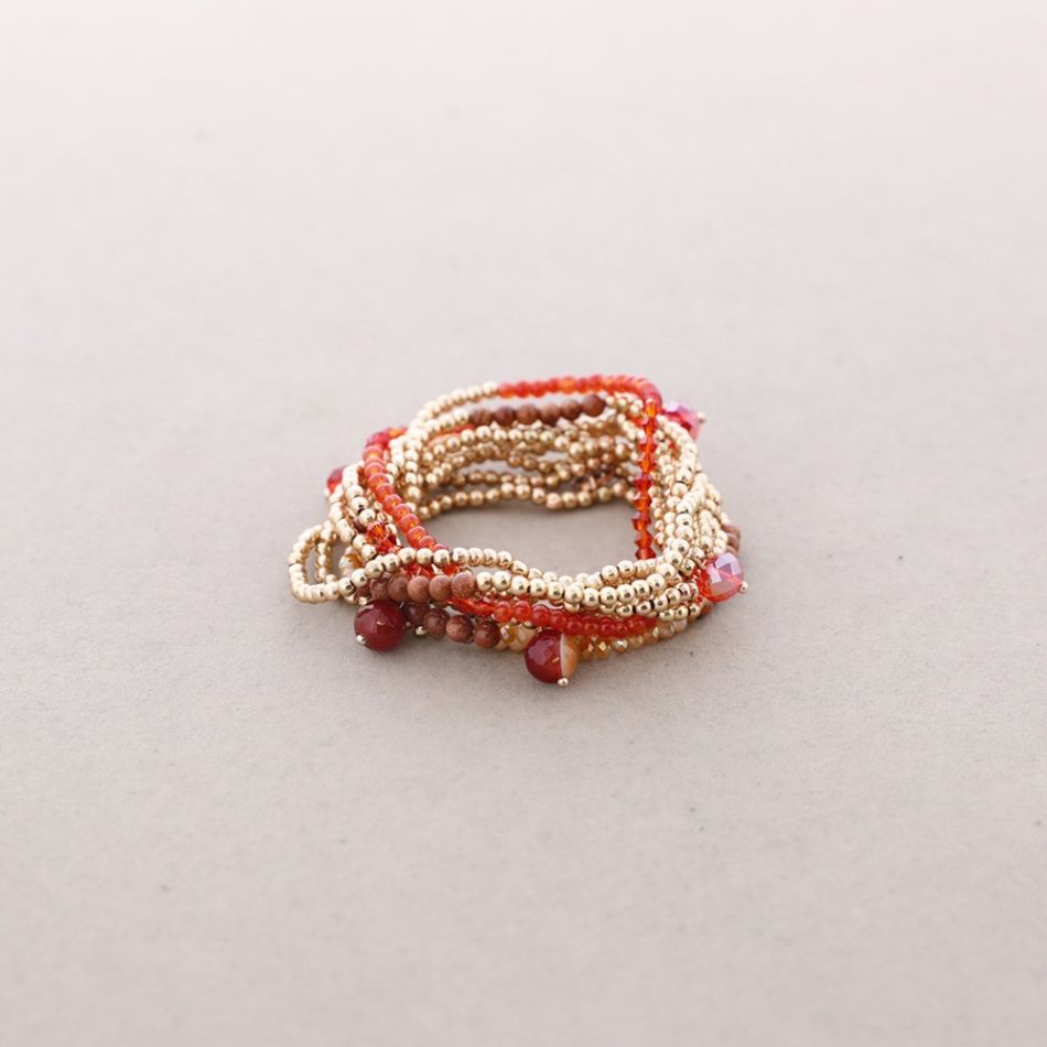 PULSERA VUELTAS CUENTAS METAL PIEDRAS