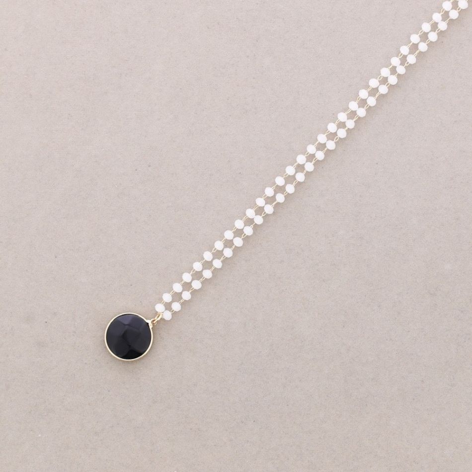 FACETED CRYSTALS CHOKER WITH STONE DROP PENDANT