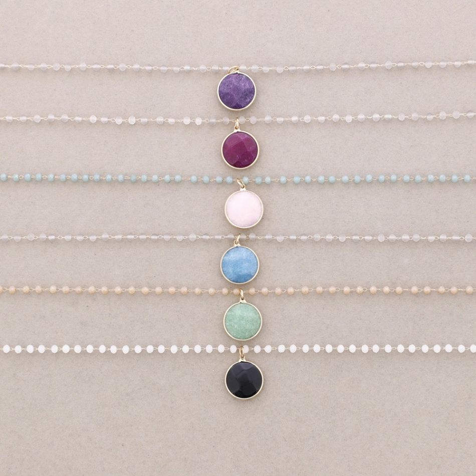 FACETED CRYSTALS CHOKER WITH STONE DROP PENDANT