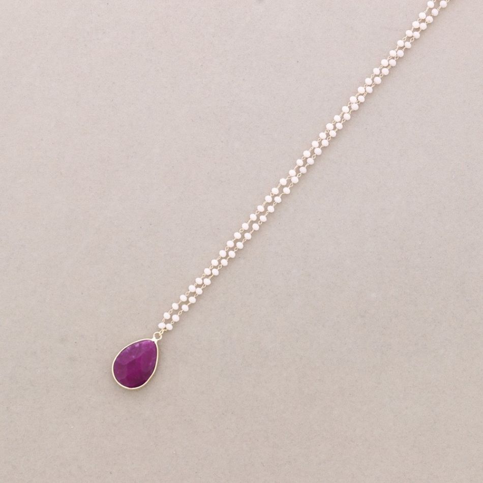 LONG NECKLACE FACETED CRYSTALS STONE DROP PENDANT