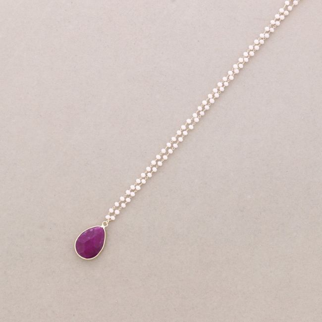 LONG NECKLACE FACETED CRYSTALS STONE DROP PENDANT