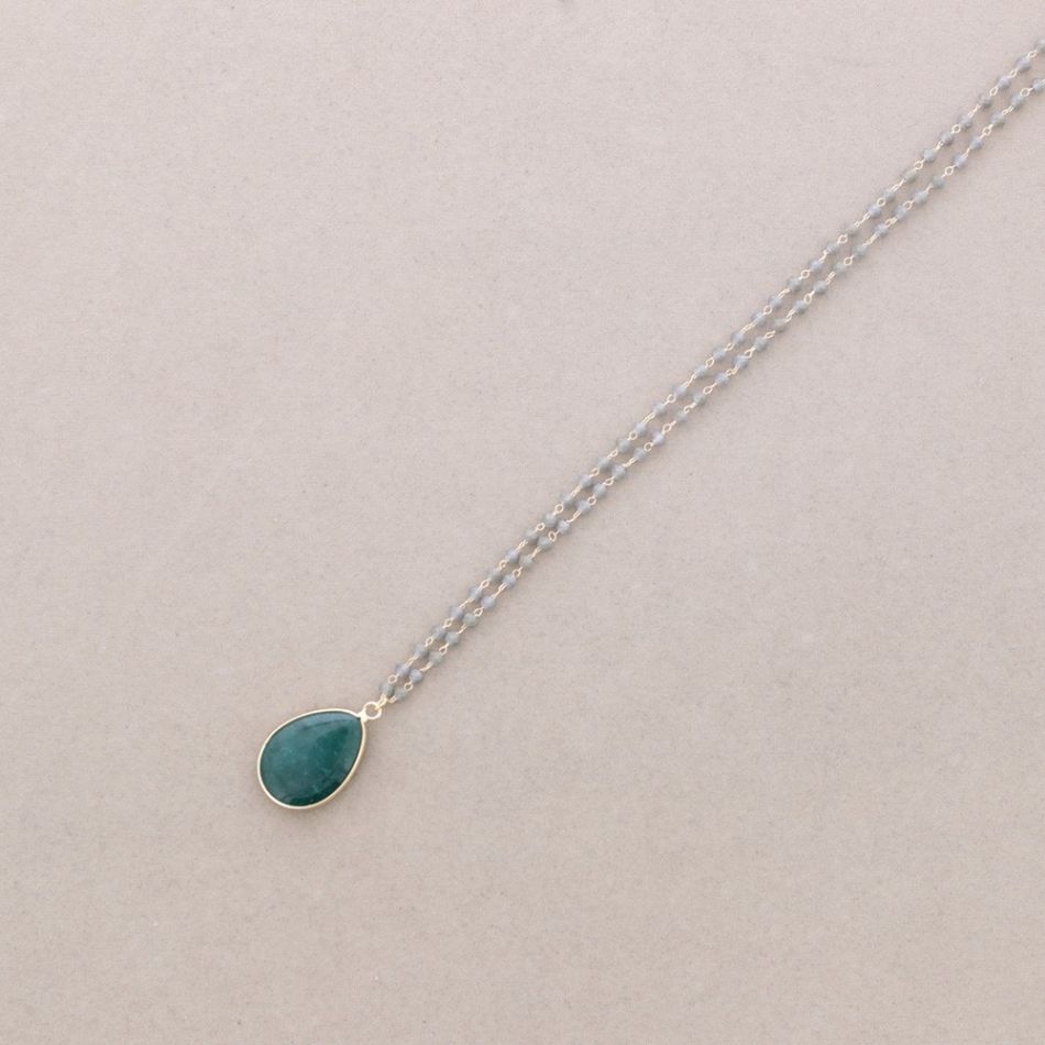 LONG NECKLACE FACETED CRYSTALS STONE DROP PENDANT