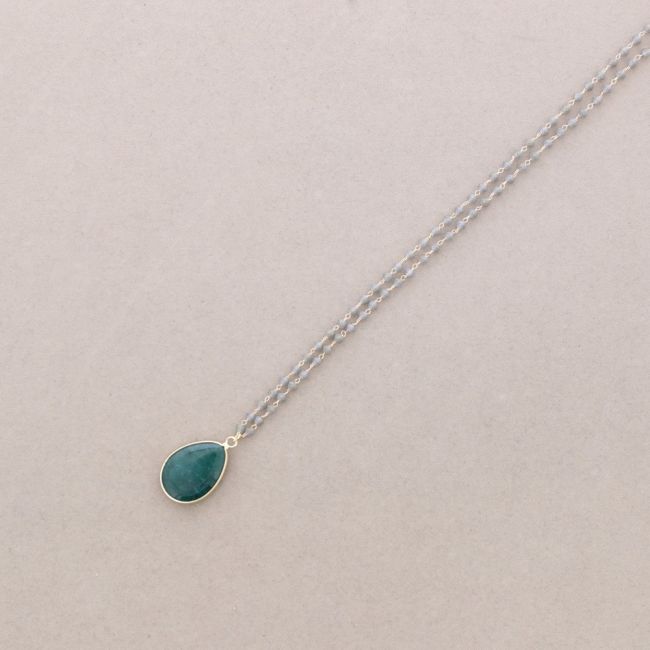LONG NECKLACE FACETED CRYSTALS STONE DROP PENDANT