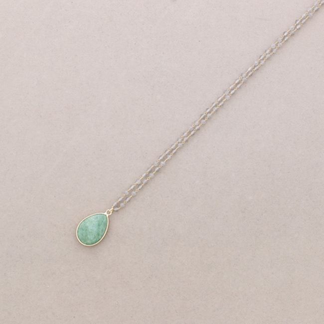 LONG NECKLACE FACETED CRYSTALS STONE DROP PENDANT